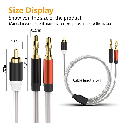 HOSONGIN RCA to Banana Plug Speaker Cable 6 Feet -2 Pack - Image 6
