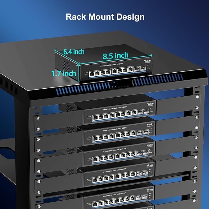 8 Port 2.5G PoE Switch Unmanaged, VIMIN 10x 2.5G Base-T PoE Switch, 2X 10G SFP - Image 8
