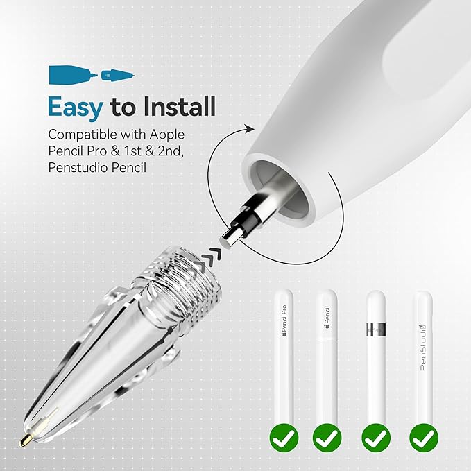 Chrome Metal Tips for Apple Pencil Pro/1st/2nd & USB-C, 2 Pack Durable Pencil - Image 5