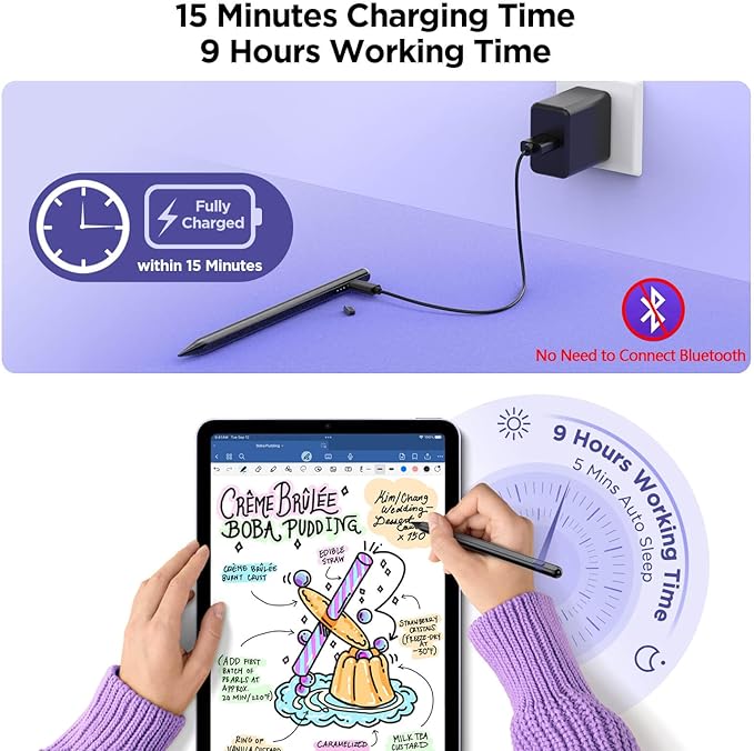 Stylus Pen for iPad 2018-2025, 15Mins Fast Charge for Apple Pencil, Palm - Image 3