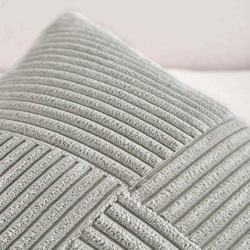 Fancy Homi 2 Packs Grey Big Decorative Throw Pillow Covers 24x24 Inch for Couch Bed, Rustic Farmhouse Boho Home Decor, Soft Corss Corduroy Patchwork Accent Square Gray Cushion Case 60x60 cm