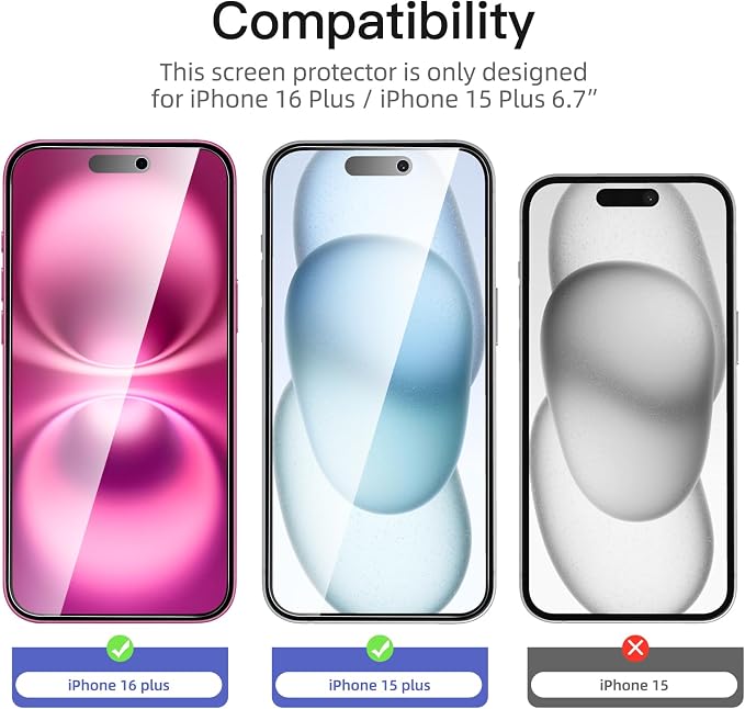 NEW'C 3 Pack Privacy for iPhone 16 Plus, 15 Plus Screen Protector, Anti-Spy - Image 2