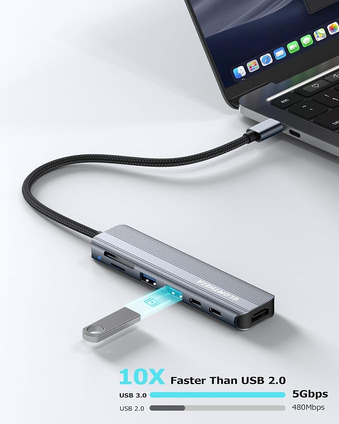 USB C Hub Multiport Adapter for Laptop MacBook Air/Pro, 100W PD, 2xUSB-A 3.0 - Image 3