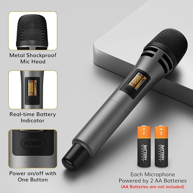 TONOR Wireless Microphone System, 4 * 10-Channel UHF Cordless Handheld Mic Set - Image 8