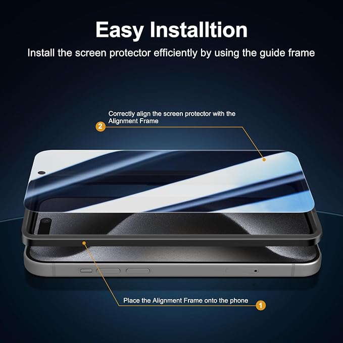 NEW'C 3 Pack Privacy for iPhone 15 Pro Screen Protector, Anti-Spy Tempered - Image 5