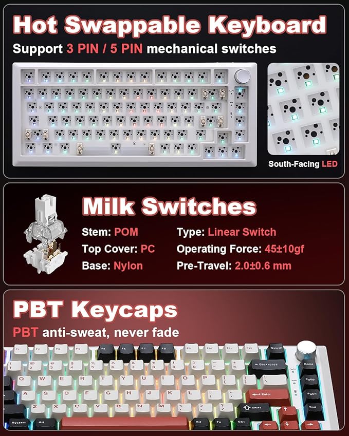 Y75 Wireless Mechanical Keyboard, 75% Hot Swappable Custom Keyboard - Image 6