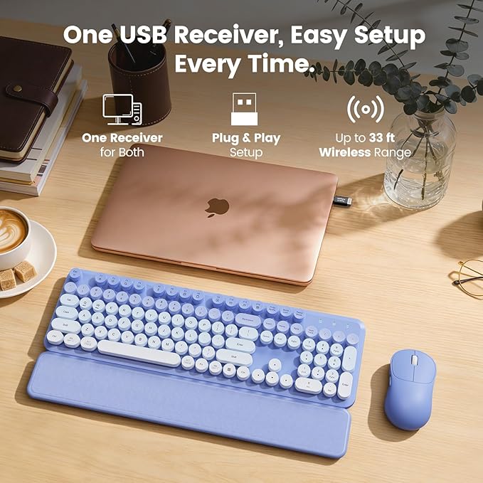 Wireless Keyboard and Mouse Combo, Magnetic Soft-Touch Wrist Rest, Round Keycaps - Image 7