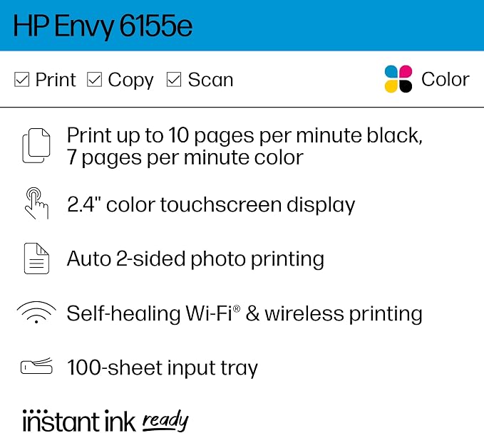HP Envy 6155e Wireless All-in-One Color Inkjet Printer, Duplex Printing - Image 2