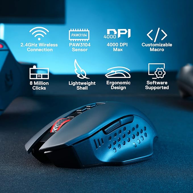 Redragon M656 Gainer Wireless Gaming Mouse, 4000 DPI 2.4Ghz Wireless Mouse w/ 5 - Image 3