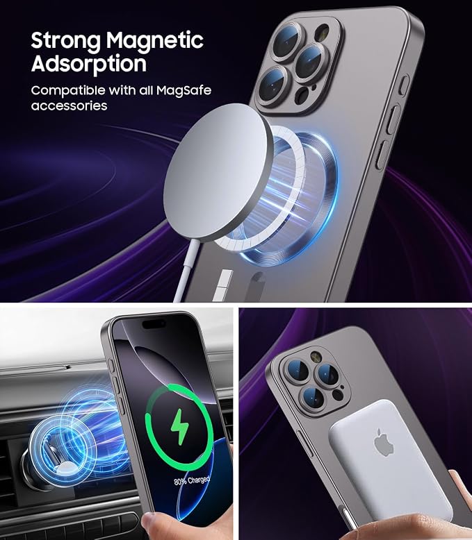 Magnetic for iPhone 16 Pro Case Slim Soft Silicone Bumper Shockproof Metallic - Image 3