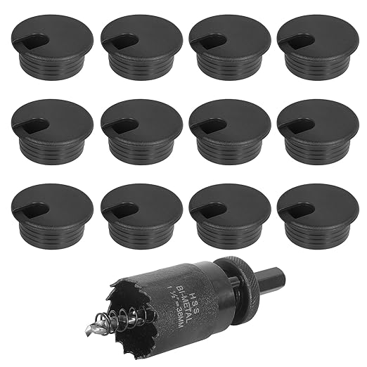 1-1/2" Black Desk Grommet with Bi-Metal Hole Saw, JTemgle Plastic Cable Hole by JTemgle