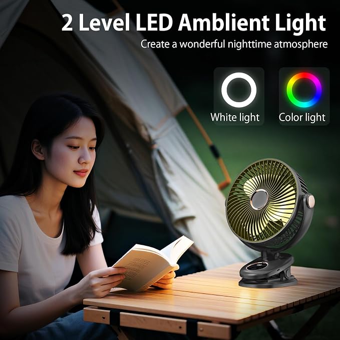 iNeibo 10000mAh Portable Clip on Fan, 90° Oscillating Fan, 8 Inch Rechargeable - Image 6