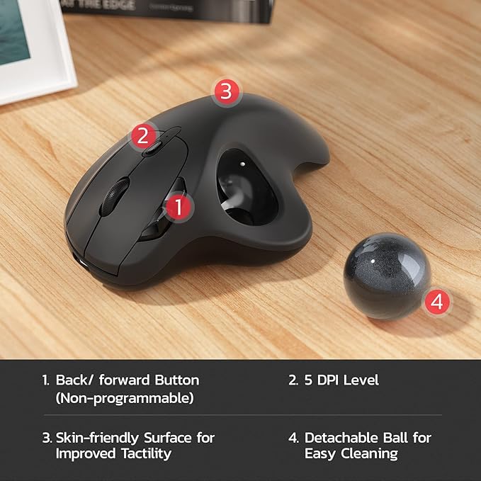 Nulea M501 Wireless Trackball Mouse, Rechargeable Ergonomic, Easy Thumb Control - Image 7