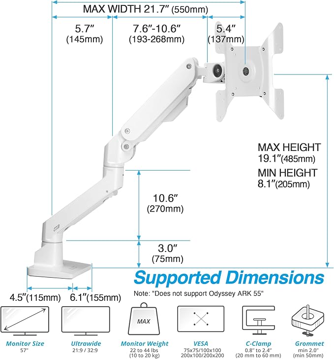 AVLT Single 34”-57” Monitor Arm Desk Mount fits One 44 lbs Heavy Duty Screen - Image 4