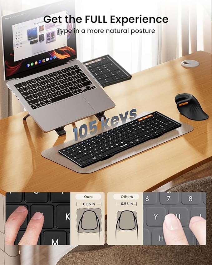 ProtoArc Foldable Bluetooth Keyboard, XK01 Full-Size Portable Wireless Keyboard - Image 3