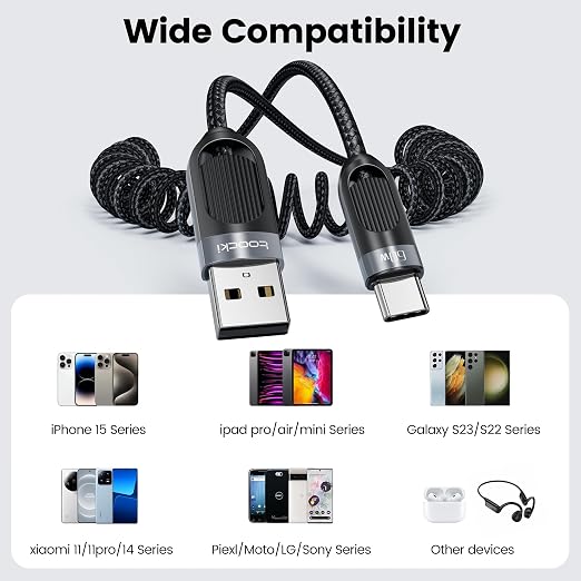 Coiled USB A to USB C 2Pack 3FT Braided Retractable Fast Charging Cable - Image 7