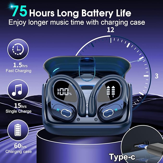 Wireless Earbuds 75hrs Bluetooth 5.4 Headphone Sport, 2026 Bluetooth Earbuds - Image 2