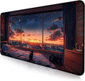 Anime Cat Fantasy Window Mouse Pad, Summer Mouse Pad Large Healing Night Scene by LQFIWSS