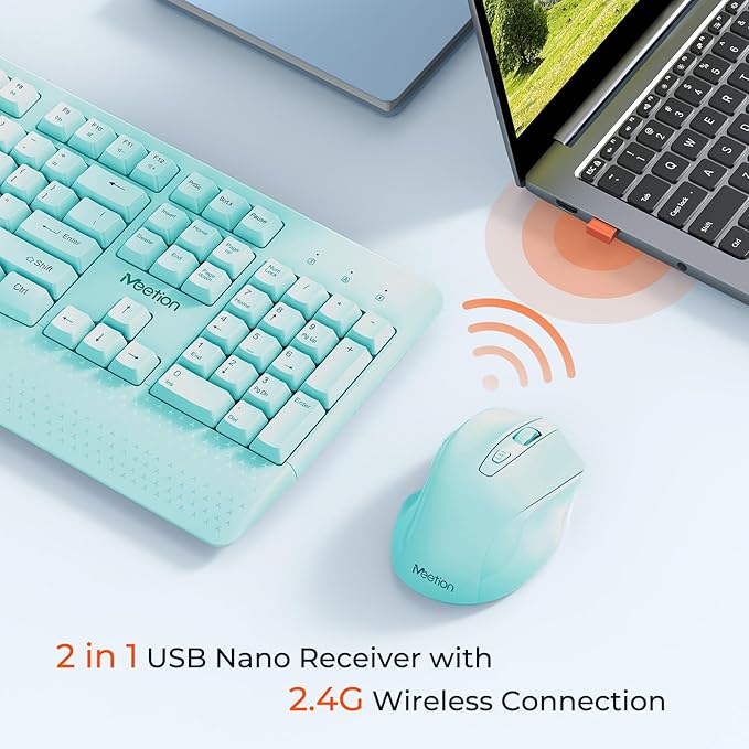 MEETION Wireless Keyboard and Mouse, Full-Sized Cordless Keyboard - Image 2