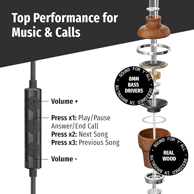 Symphonized Premium Wooden Airtube Headphones EMF Earbuds, 3D Sound, Microphone - Image 5