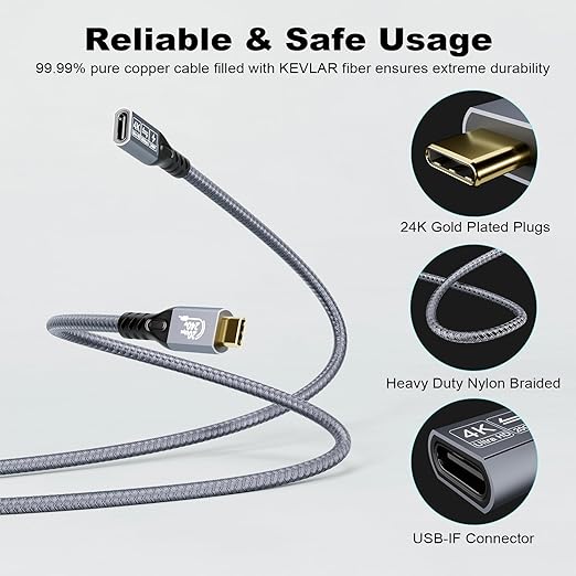 20Gbps USB C 3.2 Extension Cable, USBC 3.2 Gen2 Type-c Male to Female Extender - Image 5