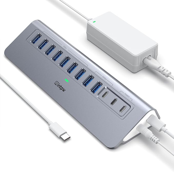 Powered USB Hub 10Gbps, intpw YH9AC 12-Port USB Splitter by intpw