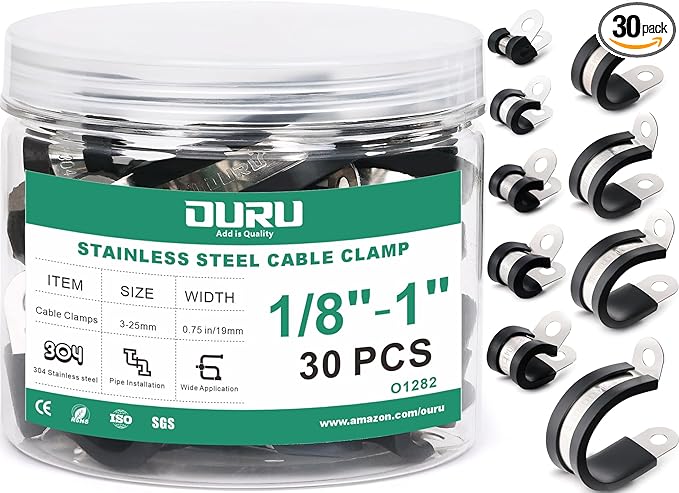 30PCS Stainless Steel Cable Clamps 9 Sizes—1/8" 3/16" 1/4" 5/16" 3/8" 1/2" 5/8" by OURU