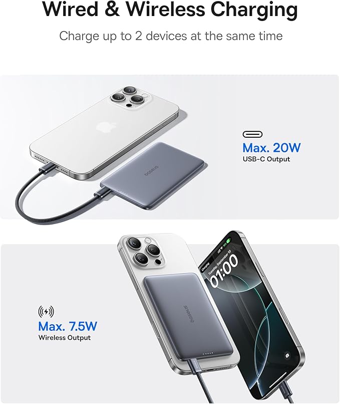 Baseus Picogo Power Bank, 0.3" Ultra Slim 5000mAh MagSafe Portable Charger - Image 5