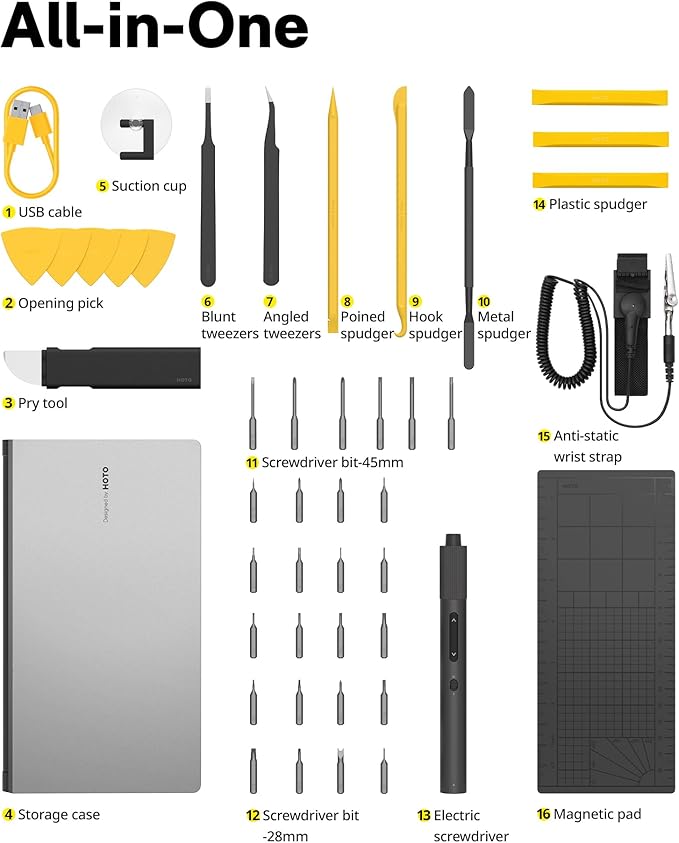 HOTO Precision Screwdriver Set, 110° Upright Workpad, Mini Electric Screwdriver - Image 3