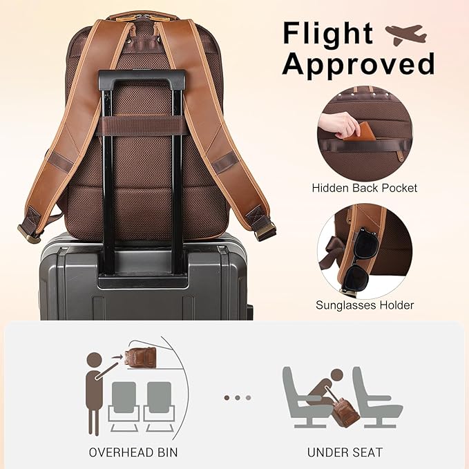 TIDING Brown Leather Travel Backpack - Image 4