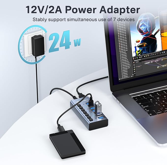 Powered USB 3.1 Hub, ACASIS 7 Ports USB 3.1 Hub - Image 4