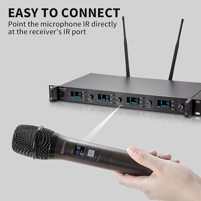Wireless Microphone System, 4-Channel UHF Wireless Mic, Fixed Frequency Metal - Image 6