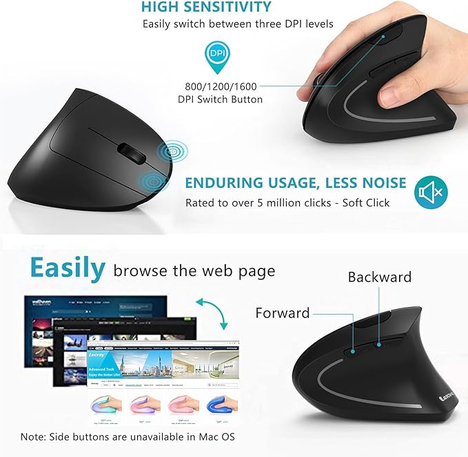 Lekvey Ergonomic Mouse, Vertical Wireless Mouse - Image 5