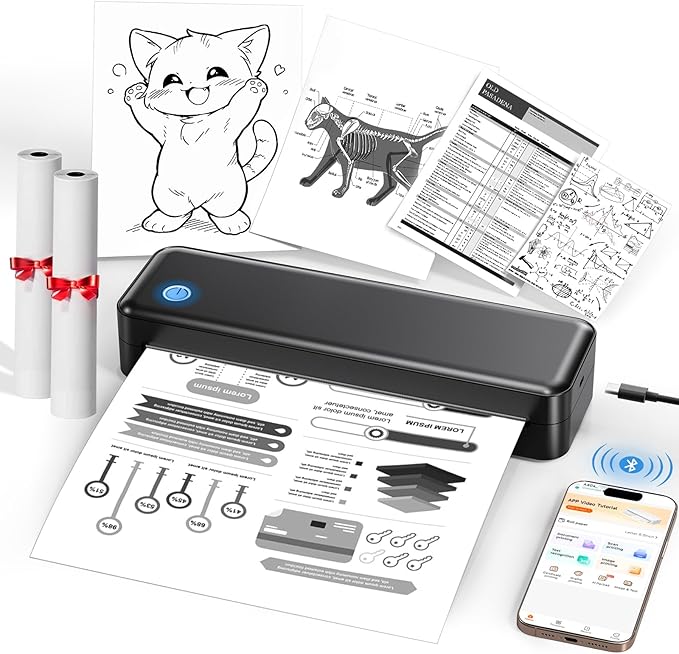 Portable Printer Wireless for Travel, Inkless Thermal Printer Supports 8.5 x 11 by PEDOOLO