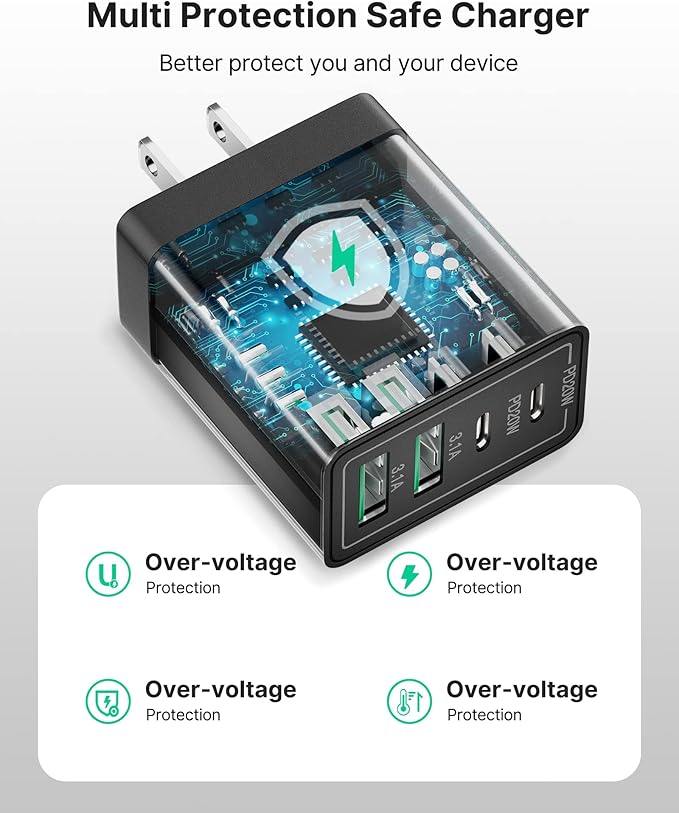 USB C Wall Charger Block 3-Pack, Aiminu 40W 4-Port PD Power Delivery Fast Type - Image 4