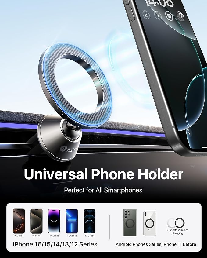 andobil for Magsafe Car Mount All Metal Magnetic Car Phone Holder for Samsung - Image 5