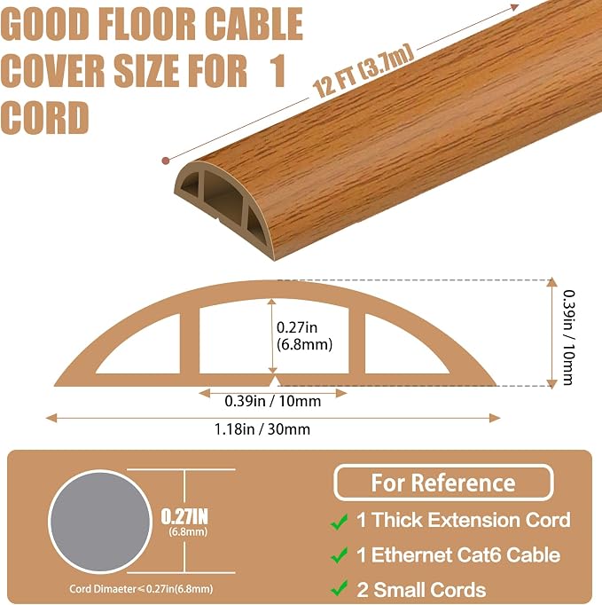 Floor Cord Covers for Wires 12FT Cable Hider Wire Cover Self Adhesive Cord - Image 2