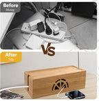 Bamboo Cable Management Box, Extra Large Cord Organizer Box, Power Strips Hider - Image 7