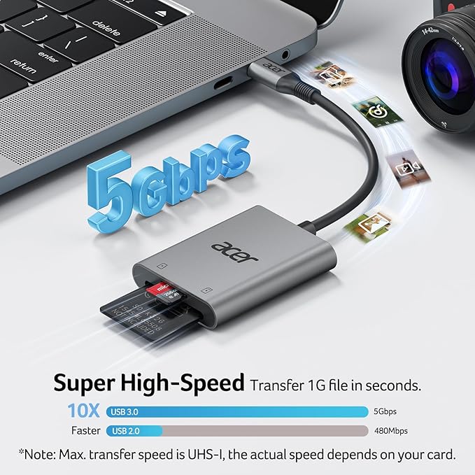 Acer SD Card Reader USB C, Dual Slots Type C to Memory Card Reader, Aluminum - Image 2