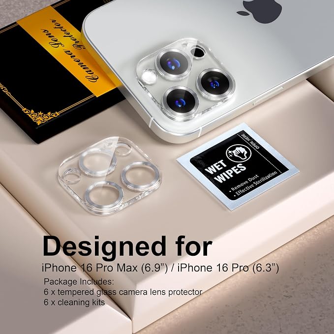 beuxece for 6 Pack iPhone 16 Pro/iPhone 16 Pro Max Camera Lens Protector 9H - Image 2