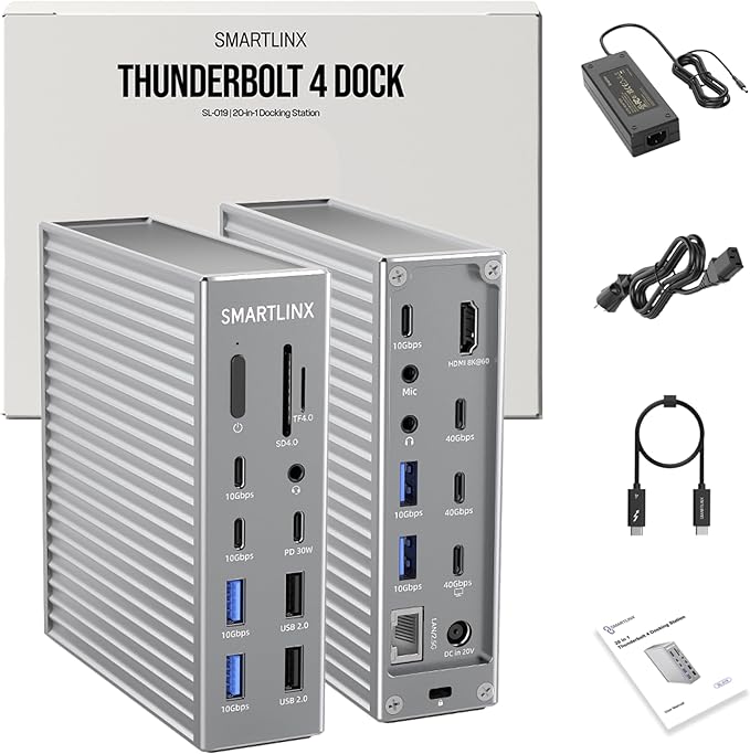 Thunderbolt 4 Dock – 21 Ports, Dual 4K or Single 8K Display, 90W Charging by Smartlinx