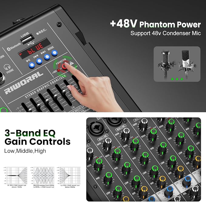 8 Channel Audio Interface DJ Mixing Sound Board 16 DSP Digital Effects - Image 4