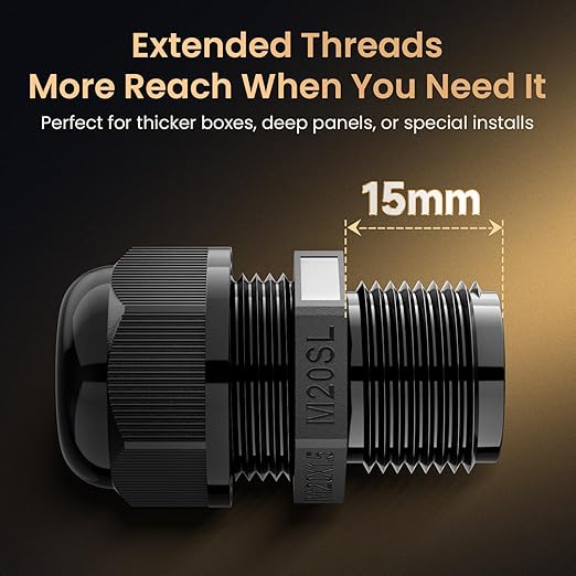 QILIPSU 50pcs M20SL Long Thread Cable Gland Waterproof IP68 Nylon Strain Relief - Image 2