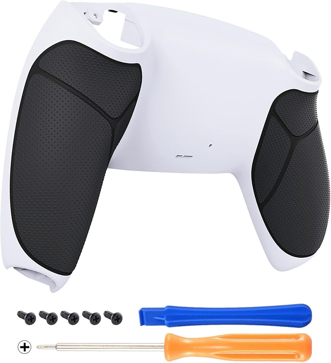 eXtremeRate Black Performance Rubberized Grip Custom White Back Plate Bottom by eXtremeRate