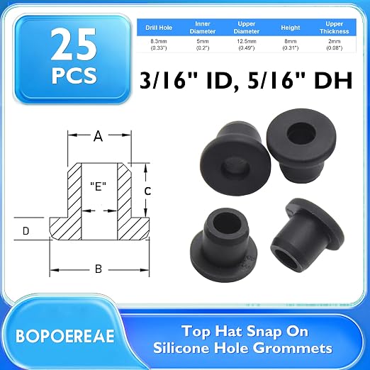 25 Pcs 5/16" Drill Hole, 3/16" ID Silicone Rubber Grommets - Image 8