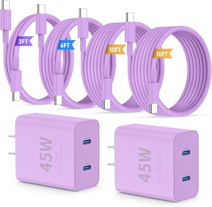 iPhone 16 15 Pro Max Charger Fast Charging, 45W Dual Port USB C Fast Charger by QZIIW