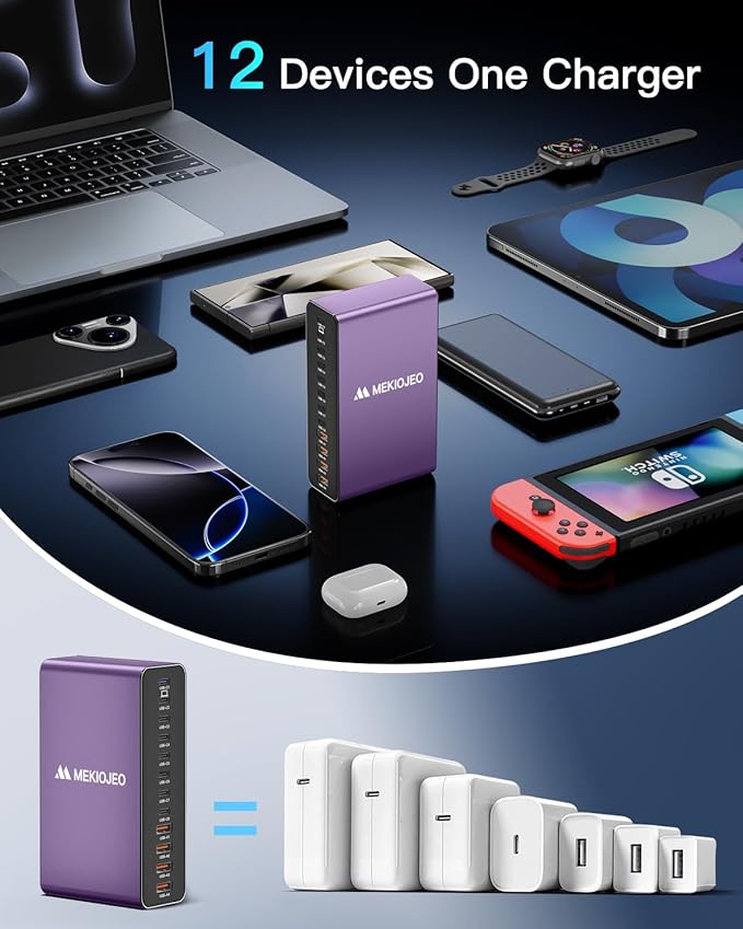 MEKIOJEO 12 Ports Aluminum Alloy 380W Charging Station Fast USB C Charger Block - Image 6