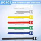 200 PCS Cable Ties Reusable 4+6+8inch Multi-Colour Cord Organizer - Image 2