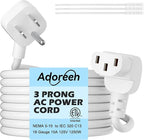 Adoreen 2 Ft Computer TV Replacement Power Cord White, Low Profile Flat Plug to by Adoreen