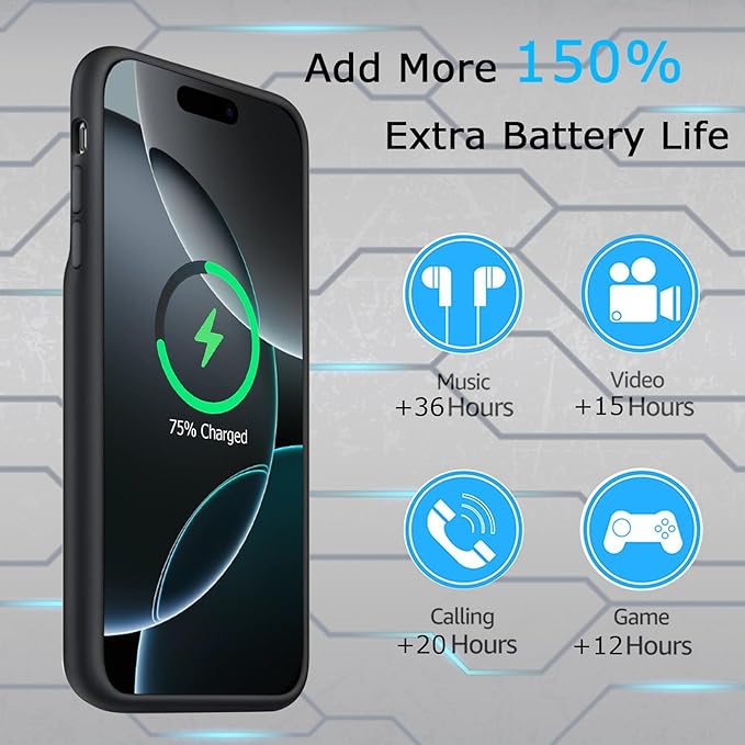 Battery Case iPhone 16 Pro, Upgraded 10000mAh Rechargeable Portable Extended - Image 3